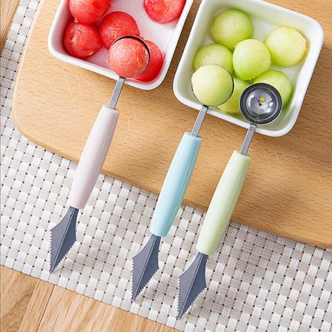 Cuchillo de acero inoxidable de doble cabeza 2 en 1 para tallar fruta, sandía, helado, cuchara, cuchara, accesorios de cocina para el hogar ► Foto 1/6