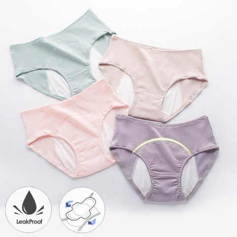 Bragas de algodón a prueba de fugas para mujer, ropa interior Menstrual impermeable, Bragas fisiológicas sexys, 3 uds. ► Foto 1/6