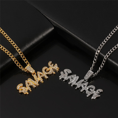 Collar y colgante brillante con letras de estilo Hip Hop para hombre, Gargantilla ostentosa, cadena de eslabones, joyería ► Foto 1/6