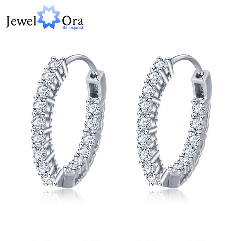 Pendientes de aro de Plata de Ley 925 para mujer, Circonia cúbica brillante, joyería de boda, regalo para niña (JewelOra EA101739) ► Foto 1/5