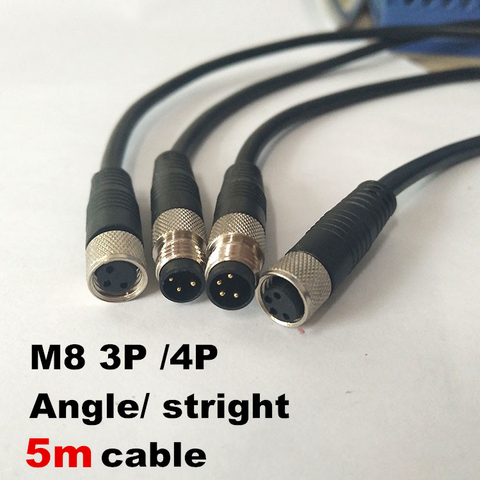 Cable conector de Sensor M8 de 5 metros, enchufe impermeable macho y hembra, 3, 4 pines, recto/ángulo + 5 m, línea de PVC, tipo A, precio económico ► Foto 1/5