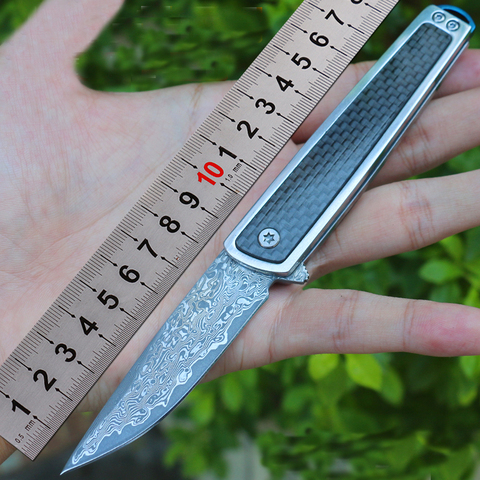 Envío gratuito nuevo estilo sharp de acero de Damasco camping cuchillo plegable herramientas de fibra de carbono con al aire libre-cuchillo de defensa ► Foto 1/6