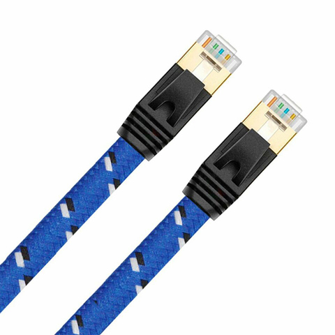 Cable Ethernet Cat7, Cable plano UTP CAT 7, Cable de red RJ 45, 1m, 1,5 m, 2m, 3m, 5m, rejilla azul y negro para ruta de ordenador portátil ► Foto 1/6