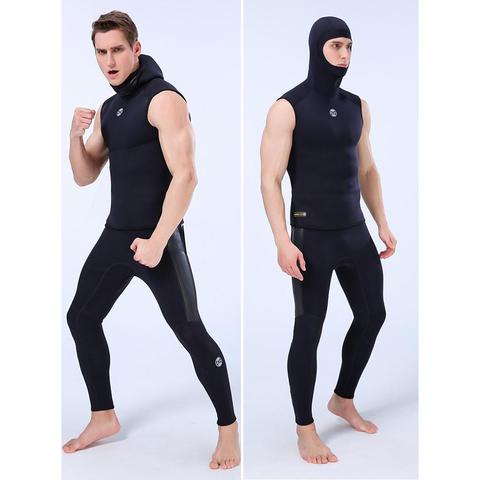 Chaleco de neopreno térmico con capucha para hombre, traje de neopreno sin mangas con parte superior e inferior, para surfear y bucear, dos piezas, 3mm ► Foto 1/6