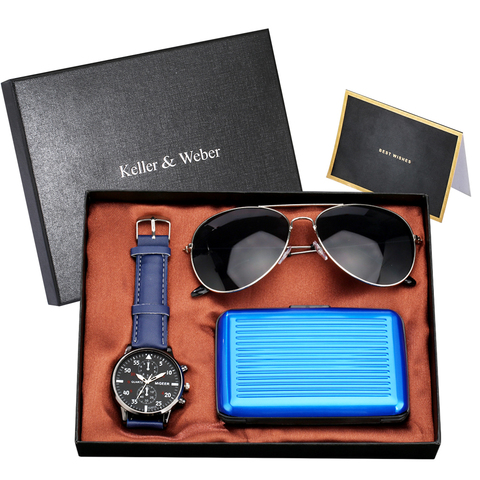 Nuevo Set de relojes de cuarzo de moda para hombre, gafas de sol de gran calidad, funda para tarjeta de crédito, billetera para hombre, regalos con caja ► Foto 1/6