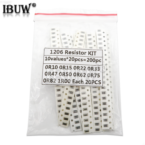 200 Uds 1% SMD 1206 kit surtido de resistencias de 10 valueX20 Uds = 200 Uds 1R00 R820 R750 R620 R500 R470 R330 R220 R150 R100 ► Foto 1/2