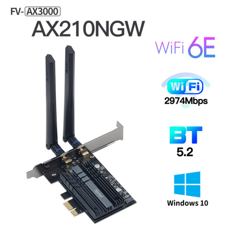 WiFi6E-tarjeta WiFi de doble banda, adaptador de red de escritorio inalámbrico, 3000Mbps, Intel AX210, Bluetooth 5,2, 2,4G/5GHz, 802.11AX/AC, pci-express ► Foto 1/6