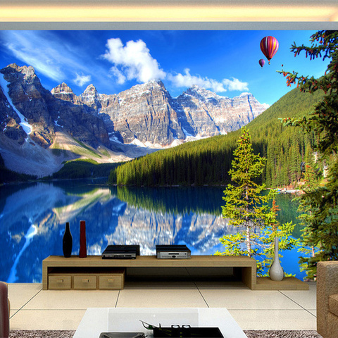 Mural personalizado papeles tapiz decoración del hogar lago de montaña con nieve, paisaje natural, fotografía, fondo, pintura de pared, papel pintado con foto 3D ► Foto 1/6