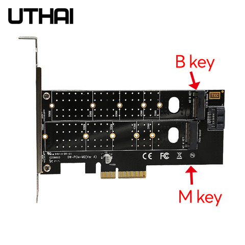 Uthai T15 PCIe a M.2 NVMe SSD adaptador NGFF tarjeta 110mm M clave plus B clave dual tarjeta de expansión PCI-E X4 X8 X16 Fit 2 Msata SSD ► Foto 1/4