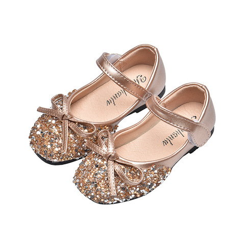 Zapatos planos de cuero para niñas pequeñas, calzado de vestir ostentoso con diamantes de imitación de princesa para fiesta, boda, puesta en escena ► Foto 1/6