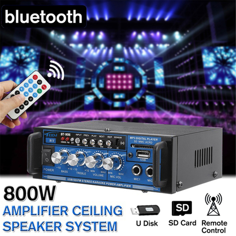 220V 12V de Audio de cine en casa Sistema de sonido amplificador profesional 800W Digital Bluetooth casa amplificador estéreo HIFI Subwoofer enchufe de la UE ► Foto 1/6