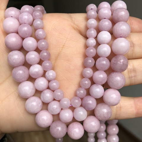Cuentas de espodumena moradas de kunzita de piedra Natural, cuentas espaciadoras sueltas redondas para fabricación de joyas, Diy, elegante, pulsera, collar y pendientes ► Foto 1/6