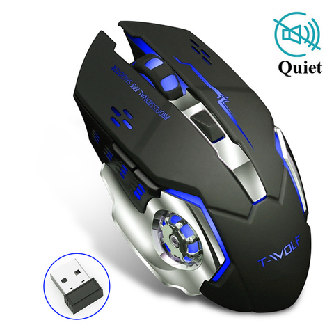 Ratón inalámbrico silencioso profesional para juegos, Mouse recargable de 2,4 GHz, 2400DPI, retroiluminado con USB para PC y portátil ► Foto 1/6