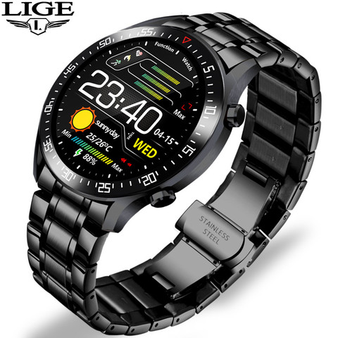 LIGE-reloj inteligente deportivo de lujo para hombre, accesorio de pulsera resistente al agua IP68 con correa de acero y compatible con teléfono Android ios ► Foto 1/6