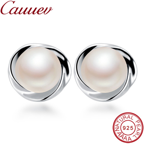 Pendientes de tuerca de Plata de Ley 925 para mujer, joyería de perlas auténticas naturales, regalo de perla 100% ► Foto 1/6