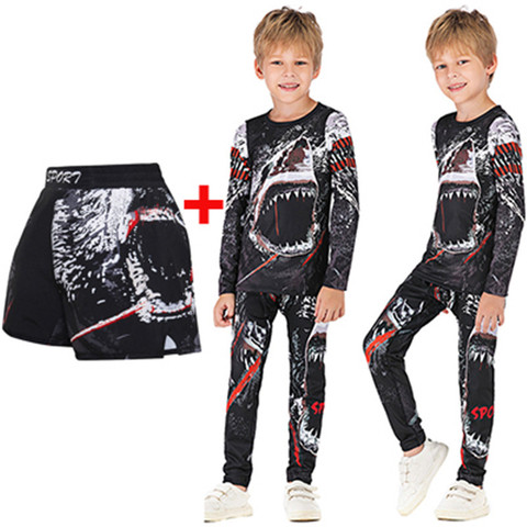 Rashguard MMA 3D para niños, camiseta de compresión de boxeo BJJ + Pantalones Jujitsu mma, ropa de spodenki para niño, camiseta de gimnasio + Pantalones deportivos ► Foto 1/5