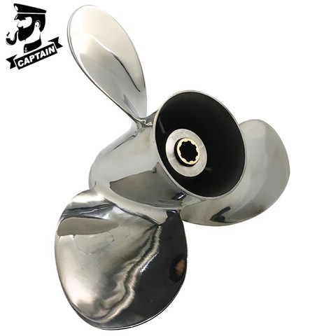 Captain-hélice 9 1/4x11 compatible con motores fuera de borda Yamaha 9,9 HP 15HP F15C F20, acero inoxidable, 8 estriado de dientes RH 63V-45943-00-EL ► Foto 1/4