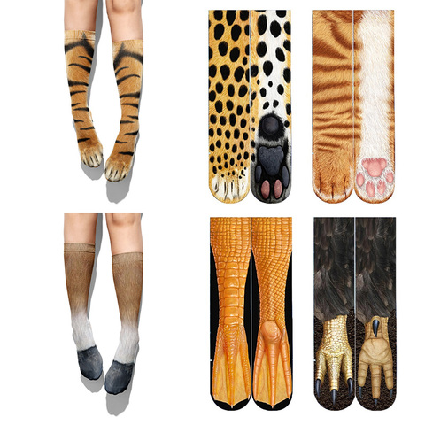 Calcetines divertidos con estampado 3D de pata de Animal para hombre y mujer, calcetines informales de algodón Kawaii con estampado de leopardo, Gato Tigre, pies, para niños ► Foto 1/6