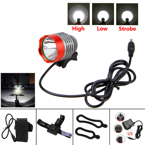 Faro delantero de bici T6 LED Faro de bicicleta 3 interruptor de cambios linterna de cabeza con paquete de batería + diadema + luz trasera de seguridad ► Foto 1/6