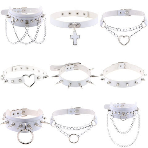 Collar inusual de cuero blanco collares Vintage gótico accesorios de la joyería, cadena de metal collares para mujeres Collier los estudiantes ► Foto 1/6