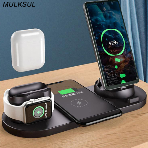 Cargador inalámbrico para iPhone 12 Pro Max 11 Xs Max 8 Plus, almohadilla de carga rápida de 10W para Apple Watch 6 en 1, estación de carga 2022 ► Foto 1/6