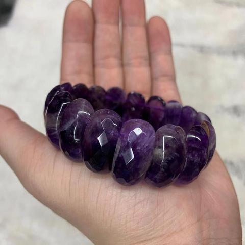 Pulsera de cuentas de piedra amatista natural para mujer, Brazalete de piedra de energía natural, joyería de piedras preciosas para mujer, piedra de nacimiento para acuario ► Foto 1/6