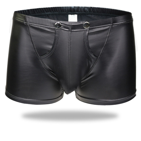 2022 nuevo de talla grande hombres Sexy boxeadores entrepierna abierta de lencería etapa U convexa bolsa cuero negro boxeadores pantalones cortos ropa interior ► Foto 1/3