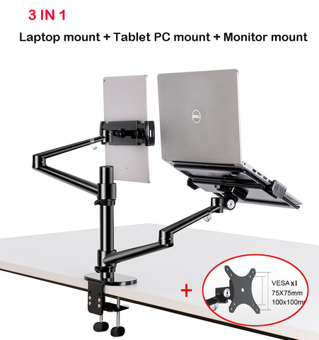 OL-3T de aluminio 3 en 1 altura ajustable escritorio doble brazo 17-32 pulgadas Monitor titular + 10-17 pulgadas portátil Stand + 14 pulgadas Tablet Mount ► Foto 1/6