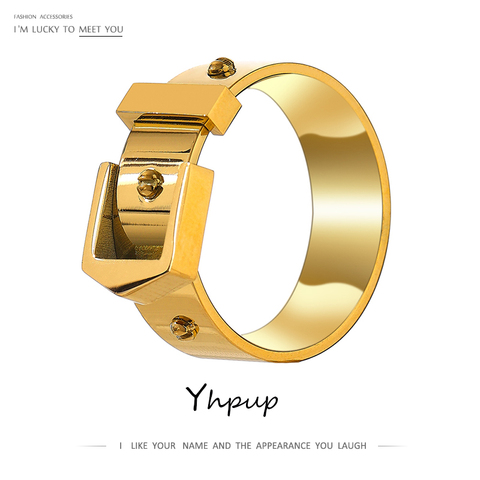 Yhpup-anillo de acero inoxidable para mujer, joyería de 18 K con textura de Metal, Color dorado, accesorios para fiesta, regalo ► Foto 1/6