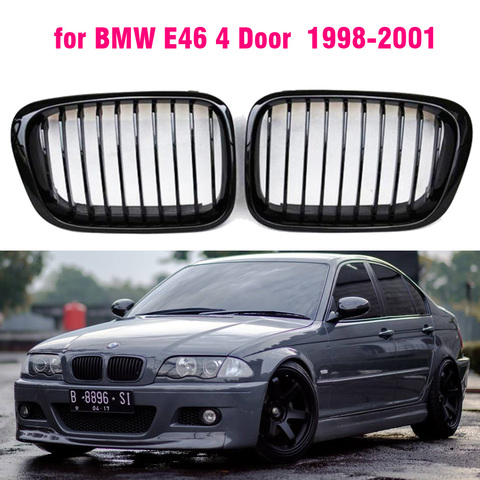 Rejilla delantera de riñón doble para BMW, accesorio de color negro con acabado brillante, estilo de Listón, para 4 puertas, modelos E46, 1998, 1999, 2000 y 2001 ► Foto 1/3