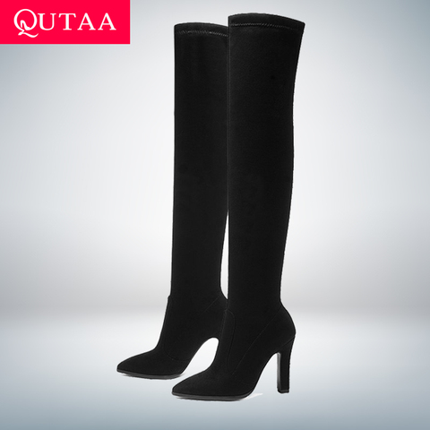 QUTAA 2022, botas para mujer hasta la rodilla, calzado de invierno, zapatos finos de tacón alto, puntiagudos, botas combinables para mujer, talla 34-43 ► Foto 1/6