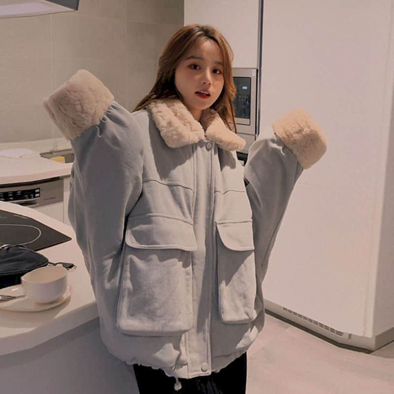 Abrigo Kawaii de invierno para mujer, Parkas de terciopelo grueso, chaqueta holgada para mujer, prendas de vestir dulces para mujer ► Foto 1/6