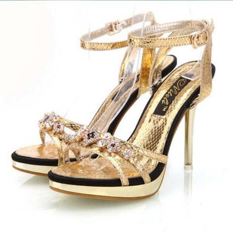 Sandalias de tacón alto de cristal para mujer, zapatos de tacón alto sexys para boda, sandalias de mujer doradas y plateadas, 2022 ► Foto 1/6