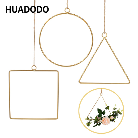 HUADODO-anillo colgante de ratán para decoración del hogar, aro geométrico, marco de guirnalda, guirnalda de flores para decoración del hogar, boda, fiesta, bricolaje ► Foto 1/6