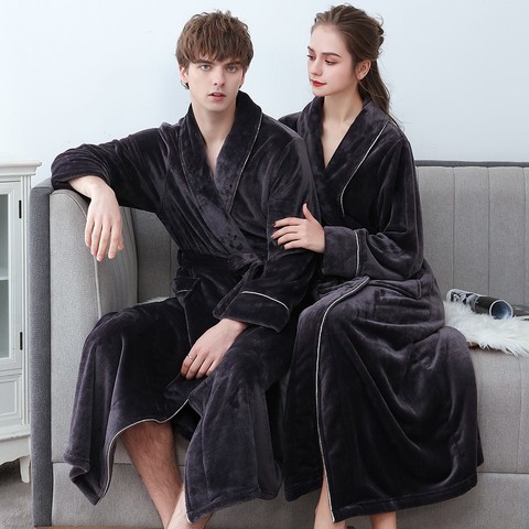 Bata de talla grande 3XL para hombre, Kimono suave de franela de invierno, Ultra grande para amantes, ropa de dormir gruesa y cálida para mujer ► Foto 1/6