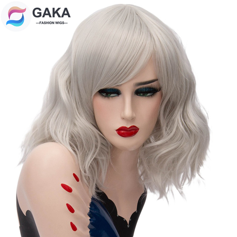 Peluca corta GAKA, Cosplay de Ondulado Natural blanco y gris, pelo sintético, peluca roja con flequillo lateral para mujeres ► Foto 1/6