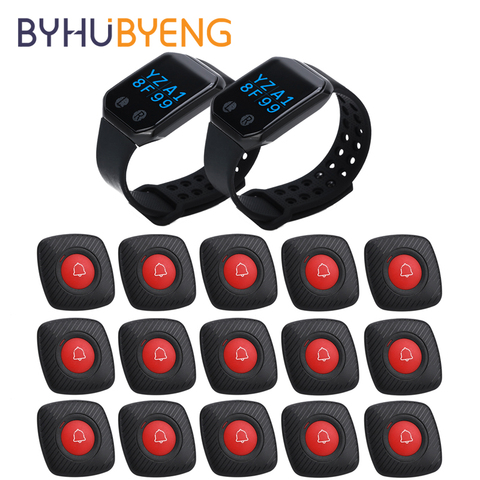 BYHUBYENG-Reloj de pulsera mesero inalámbrico para restaurante, sistema de buscapersonas, equipo de Hospital, reloj Digital de Panic con botón de llamada ► Foto 1/6