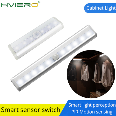 6/10 LED PIR Sensor de movimiento luz armario lámpara de cama debajo del Gabinete luz de noche inteligente percepción de luz para las escaleras del armario Dormitorio sala de estar lámpara de mesa de noche lámpara ► Foto 1/6