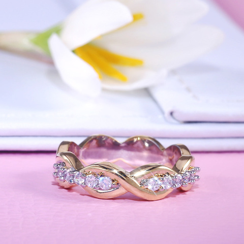 Huitan-Anillo de boda creativo de lujo para mujer, forma de espiral En, anillo sencillo de armonía, anillos para propuesta para novia con Gadget de Pequeña Piedra ► Foto 1/5