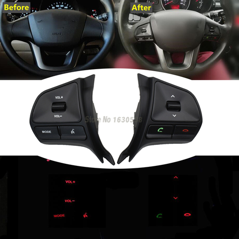 Botón de control de música y volumen de audio para volante, para KIA K2 RIO K2, con Bluetooth, luz trasera de sonido para teléfono ► Foto 1/6
