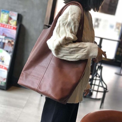 Bolso de hombro Vintage de piel auténtica para mujer, bolso grande de lujo con asa superior, a la moda, compuesto ► Foto 1/6