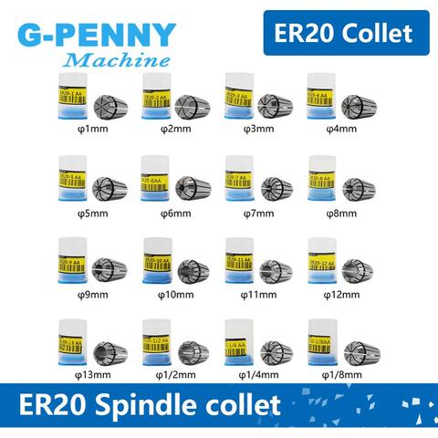 1 Uds ER20 mandril de manguito cónico con resorte 1-2-3-4-5-6-7-8-9-10-11-12-13-3.175-6.35-12.7mm para CNC herramienta de torno de fresado y motor de eje de cnc ► Foto 1/6