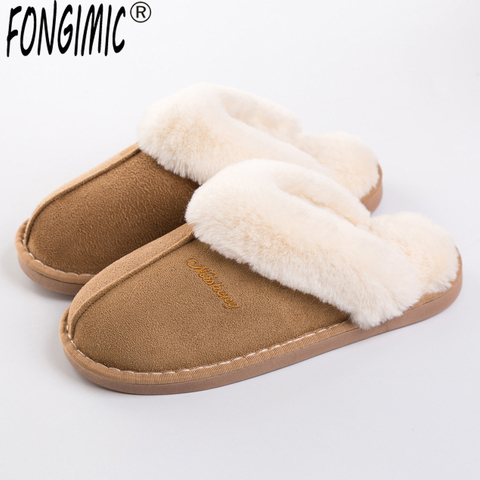 Fongimic-Zapatillas de algodón impermeables para hombre y mujer, pantuflas cálidas para interiores y exteriores, para invierno y otoño ► Foto 1/6