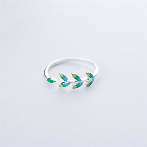 Hoja Verde hecha a mano creativa Plata de Ley 925 temperamento personalidad moda femenina moda Apertura de tamaño variable anillos Sri 028 ► Foto 1/6