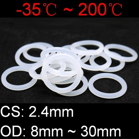 Junta de sellado VMQ O Ring, espesor CS 2,4mm OD 8 ~ 30mm, goma de silicona aislada, lavadora a prueba de agua, forma redonda, blanca, Nontoxi, 10 Uds. ► Foto 1/6