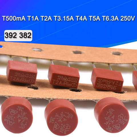 Fusible redondo cuadrado, tablero de alimentación de TV LCD, T500mA, T1A, T2A, T3.15A, T4A, T5A, T6.3A, 250V, 392, 382, 10 unids/lote ► Foto 1/2