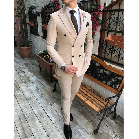 Trajes de 2 piezas para hombre, trajes con doble botonadura, solapa de corte Regular, esmoquin sólido para graduación, boda (chaqueta + pantalones) ► Foto 1/6