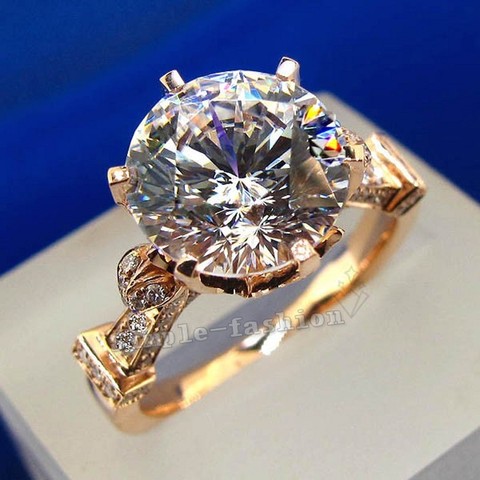 18K oro rosa solitario 3ct laboratorio diamante corona anillo 925 plata esterlina compromiso boda anillos para las mujeres encanto joyería ► Foto 1/3