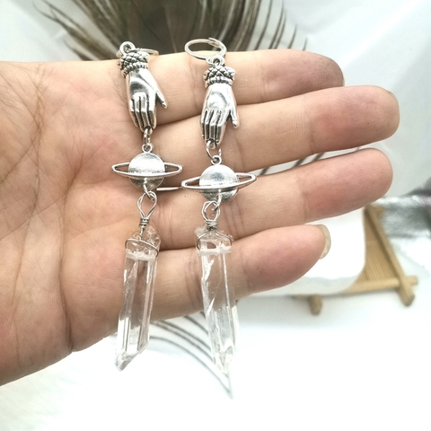 Pendientes hechos a mano nuevos, pendientes de mano victorianos, pendientes de punto de cristal, pendientes de Saturno, místicos ► Foto 1/2