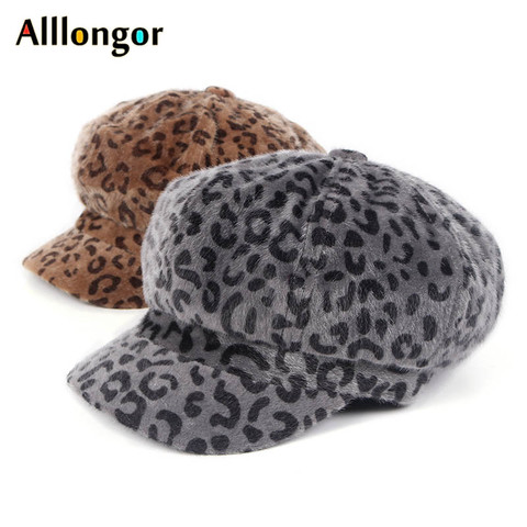 Boina con estampado de leopardo para otoño e invierno, boina coreana para mujer, chapeau, gorros de pintor, gorro octogonal para newsboy, 2022 ► Foto 1/6